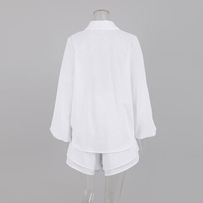 Pijama Dos Piezas de Algodón y Lino con Shorts y Manga Larga - Image 17