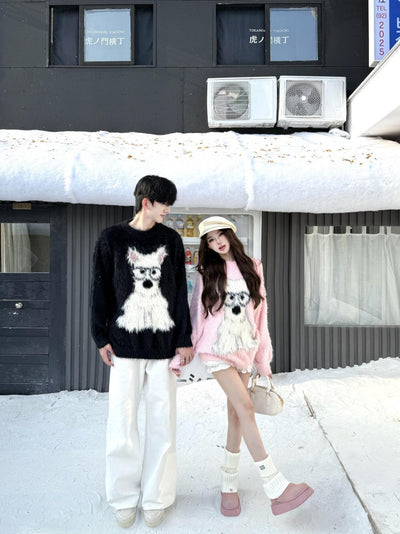 Suéter Holgado Casual con Estampado de Cachorro para Hombre y Mujer - Image 13