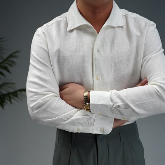 Camisa Ejecutiva de Lino Hombre - Cuello Clásico Manga Larga Transpirable