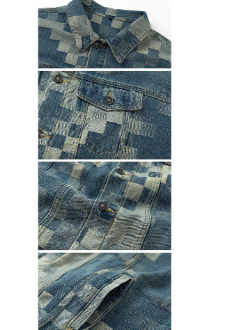 Chamarra Denim Mosaico Estilo Coreano para Hombre - Image 13