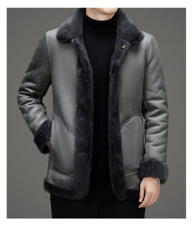Abrigo de Invierno para Hombre con Cuello Solapa y Piel de Visón Dorado - Image 14