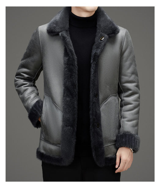 Abrigo de Invierno para Hombre con Cuello Solapa y Piel de Visón Dorado - Image 14