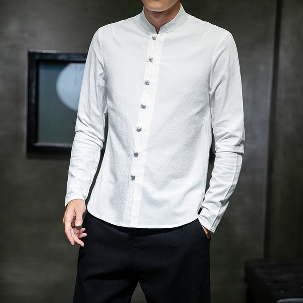 Camisa Manga Larga Talla Grande con Cuello Mao y Botones de Disco - Image 4