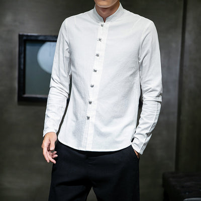 Camisa Manga Larga Talla Grande con Cuello Mao y Botones de Disco - Image 4