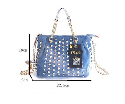 Bolso Mensajero Vaquero con Diamantes y Diseño Asimétrico - Image 7