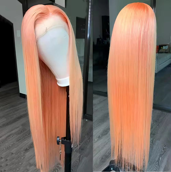Peluca Larga Naranja Claro con Encaje Frontal 13x4 - Fibra Sintética Resistente al Calor