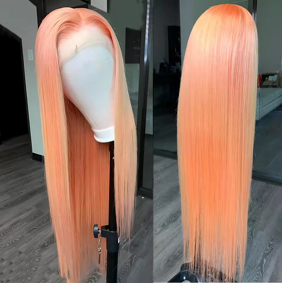 Peluca Larga Naranja Claro con Encaje Frontal 13x4 - Fibra Sintética Resistente al Calor
