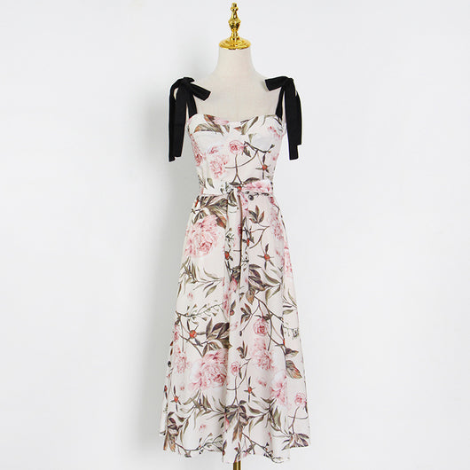 Vestido Cintura Ajustable con Cordones y Estampado Teñido