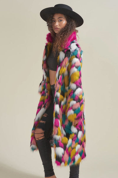 Abrigo Midi para Mujer con Cuello de Pelaje Arcoíris - Image 4