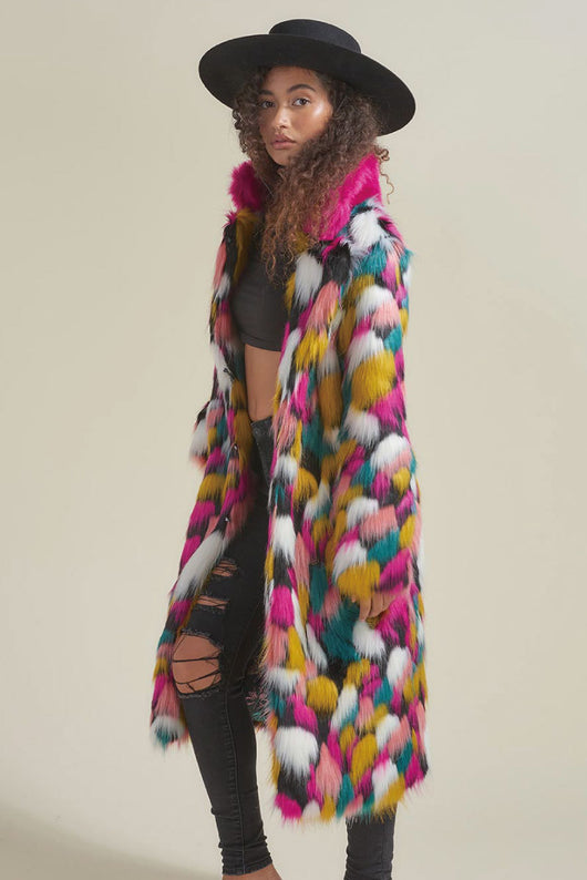 Abrigo Midi para Mujer con Cuello de Pelaje Arcoíris - Image 4