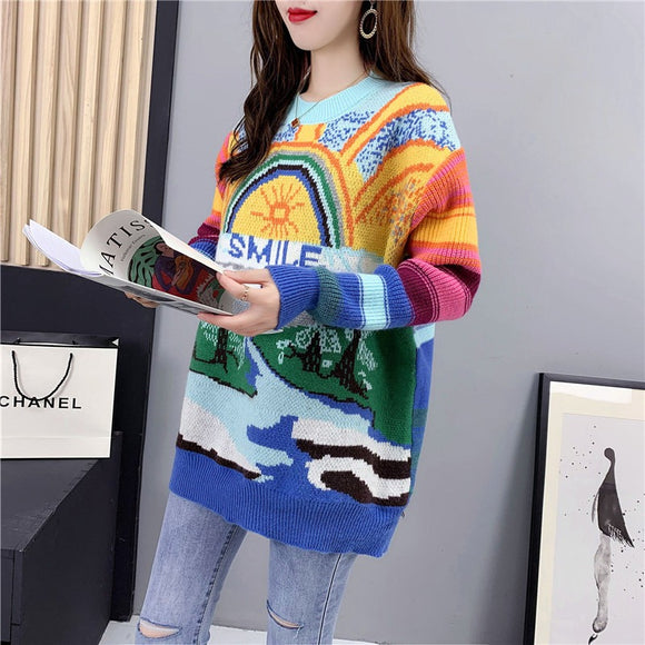 Suéter Pullover para Mujer con Bordado Arcoíris
