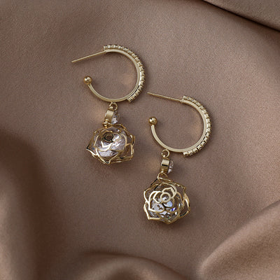 Aretes de Circonio Hueco con Incrustaciones Brillantes y Zirconia Rosa - Image 9