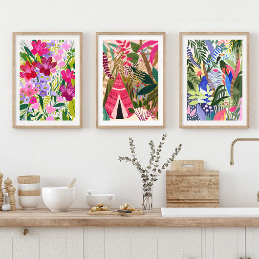 Lienzo de Pared Jungle Tropical con Koala, Tigre, Leopardo y Flores