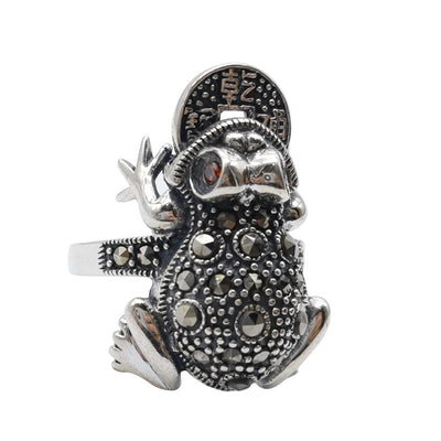 Anillo de Plata Thai Vintage con Diseño de Cigarra y Rana Dorada - Image 8