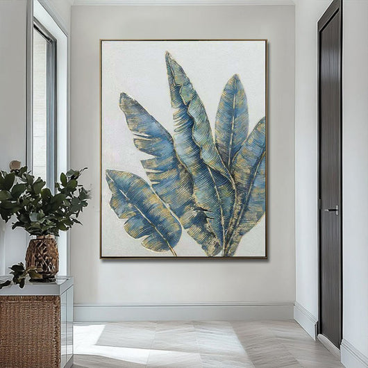 Cuadro Abstracto Hojas de Plátano Doradas y Verdes - Arte en Lienzo Pintado a Mano - Image 12