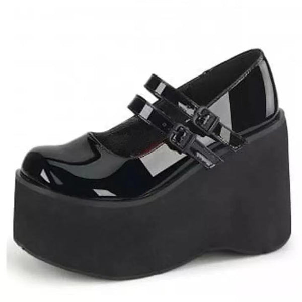 Zapatos Mary Jane Vintage con Suela Plataforma y Punta Redonda en Charol