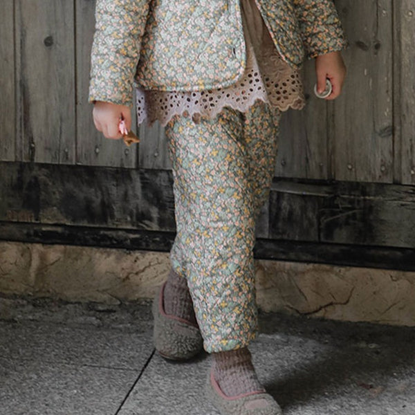 Pantalones Casuales de Algodón Acolchados con Estampado Floral para Niñas