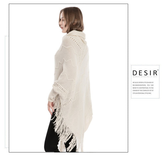 Suéter de Cuello Alto con Flecos Acrilico - Poncho Cálido y Elegante - Image 22