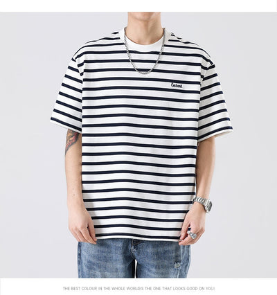 Camiseta Rayada Hombre Marca Americana - Corte Relajado Cuello Redondo - Image 16