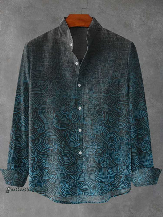 Camisa Manga Larga Cuello Alto con Estampado 3D de Rayas Irregulares para Hombre - Image 13