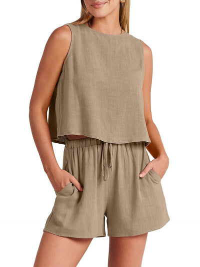 Conjunto de Dos Piezas Shorts Sueltos de Algodón y Lino para Mujer - Image 4