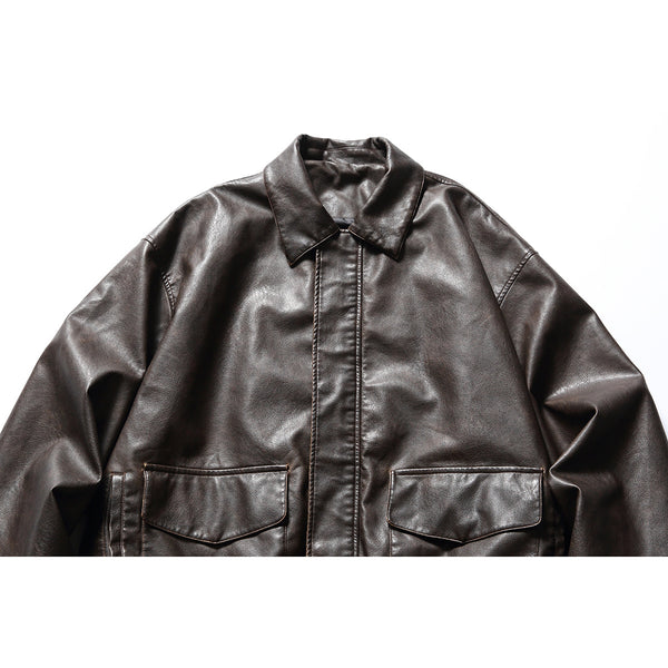 Chaqueta de Cuero Motociclista Retro con Solapa Ancha - Estilo Vintage en Cuero PU