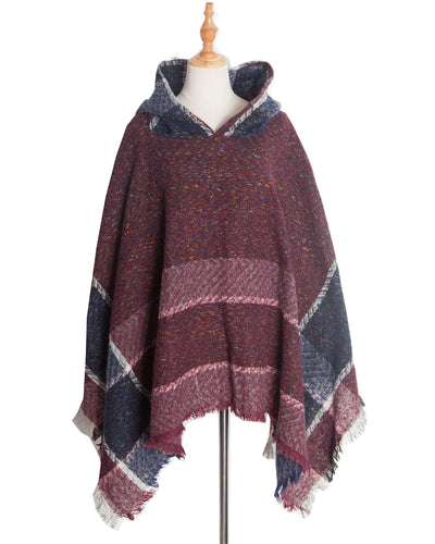 Poncho Capa Sudadera con Capucha Patrón Espina de Pez para Mujer - Image 9