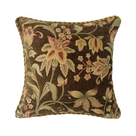 Funda de Almohada Floral Chenille Marrón para Sofá