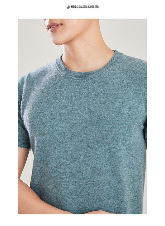 Suéter de Lana Pura Cuello Redondo Manga Corta para Hombre - Otoño e Invierno - Image 22