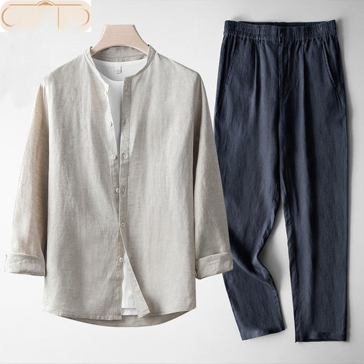Traje Tang Lino Manga Larga Estilo Retro para Hombre - Image 5