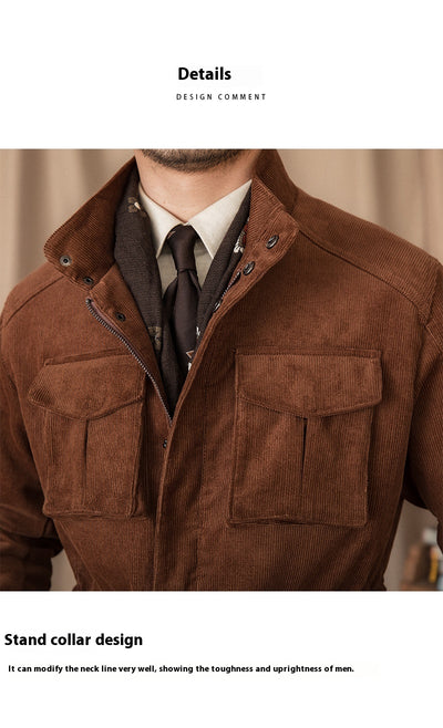 Chaqueta Safari de Pana Otoño Invierno con Cuello Elevado Resistente al Viento - Image 3