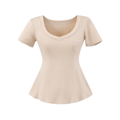 Blusa de Verano Ajustada al Talle con Escote en V y Manga Corta - Image 8