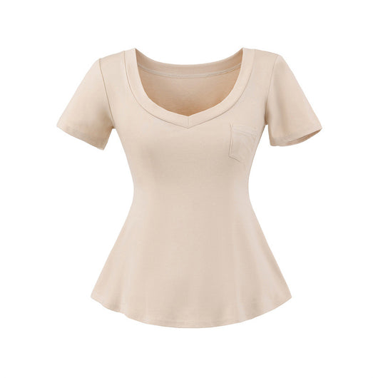 Blusa de Verano Ajustada al Talle con Escote en V y Manga Corta - Image 8