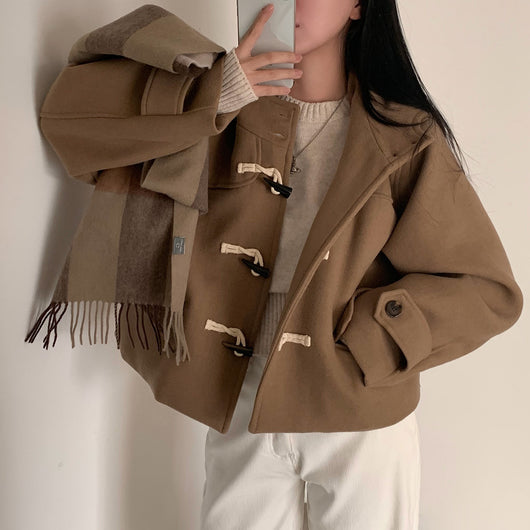 Abrigo de Lana Corto con Capucha y Manga Larga para Mujer - Image 12