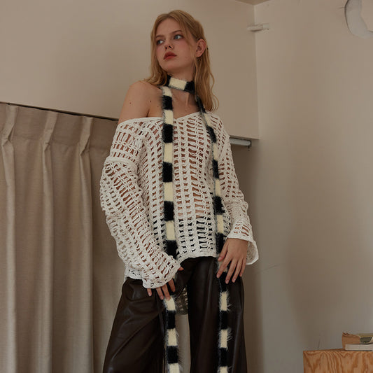 Bufanda Delgada de Rayas Tipo Visón para Mujer - Accesorio Elegante y Versátil