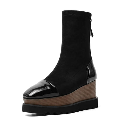 Botas Martin de Cuero con Plataforma Gruesa y Stretch - Botines Wedge Versátiles para Mujer - Image 6