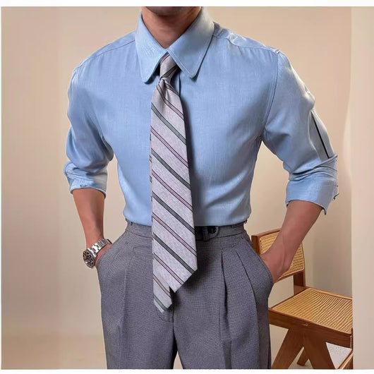 Camisa Casual Business de Manga Larga con Cuello Redondo para Hombre - Image 4