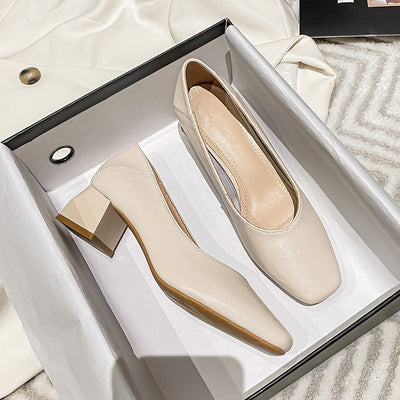 Zapatos de Cuero Genuino para Mujer con Tacón Medio y Punta Cuadrada - Image 5