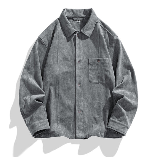 Camisa Retro Americana de Terciopelo Liso para Hombre - Manga Larga Pareja - Image 5