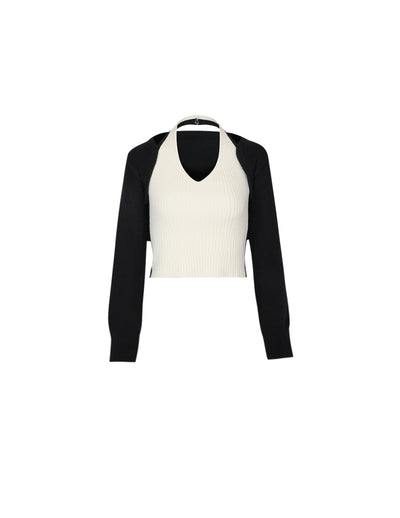 Conjunto de Dos Piezas: Cardigan Corto y Suéter Tejido de Manga Larga - Image 2