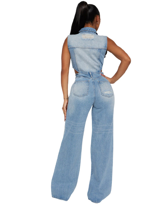 Jumpsuit Denim Elástico Slim Fit Cintura Alta Mujer - Image 8