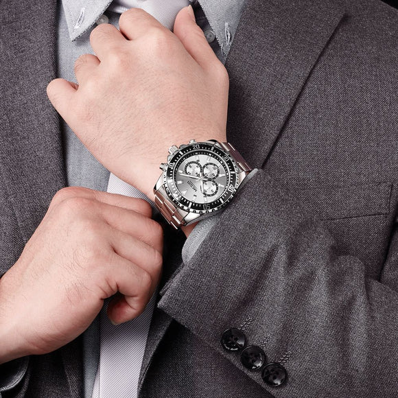 Relógio Cronógrafo Multifuncional Masculino com Pulseira de Aço Sólido