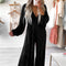 Jumpsuit Elegante de Pierna Ancha con Escote Profundo y Cordones