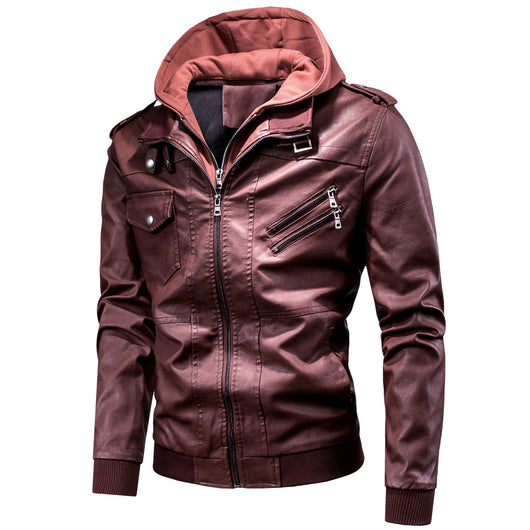 Chaqueta de Cuero PU Desmontable con Capucha para Hombre - Image 9