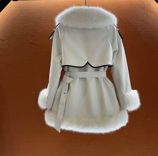 Abrigo de Lujo con Cuello de Piel Voluminoso para Mujer - Image 12