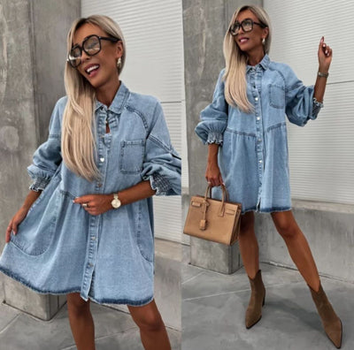 Vestido Camisero Denim Manga Larga para Primavera y Verano - Image 11