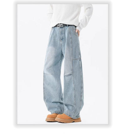 Pantalones Vaqueros Holgados Retro con Pliegues Lavados para Hombre - Image 21