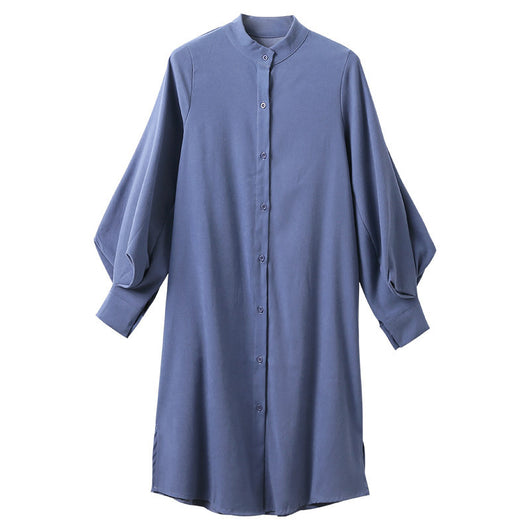 Vestido Camisero con Cuello Alto y Mangas Farol - Image 12