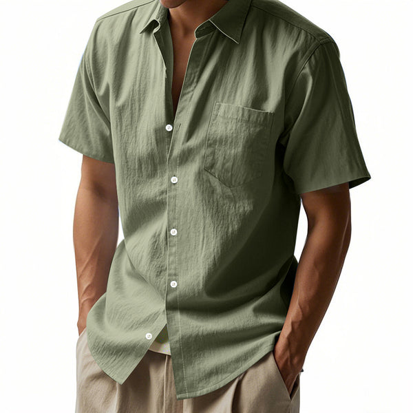 Camisa de Lino Manga Corta Hombre - Colores Sólidos