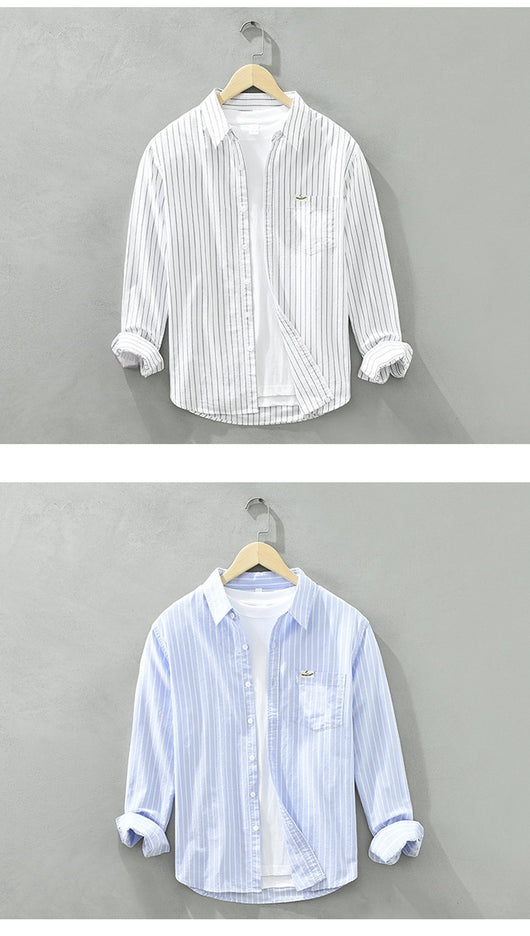 Camisa Oxford Casual de Rayas para Hombre - Corte Relajado y Manga Larga - Image 24